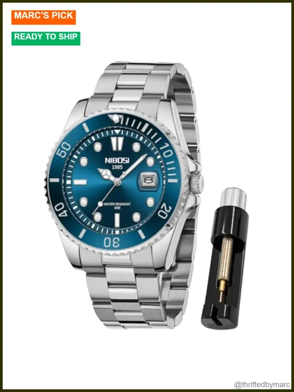 Men's Analog Watch Stainless Steel Strap Date Display Water Resistant Luminous
